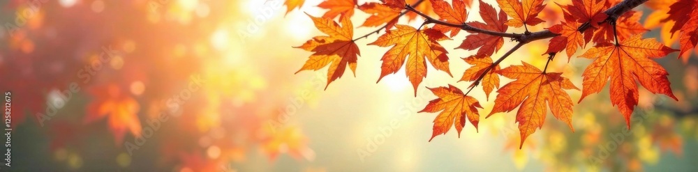Colorful botanical illustration of autumn leaves on a tree branch, trees, seasonal change, botanic art Colorful botanical illustration of autumn leaves on a tree branch, trees, seasonal change, botanic art