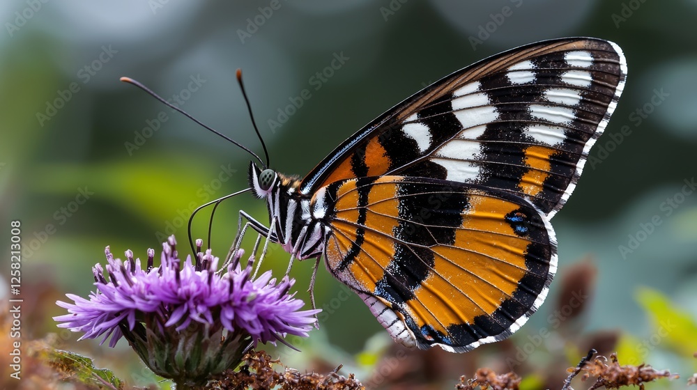 Striking Orange and Black Butterfly Pollinates Purple Flower Nature Scene Close-Up Vibrant Environment Beauty of Wildlife Striking Orange and Black Butterfly Pollinates Purple Flower Nature Scene Close-Up Vibrant Environment Beauty of Wildlife