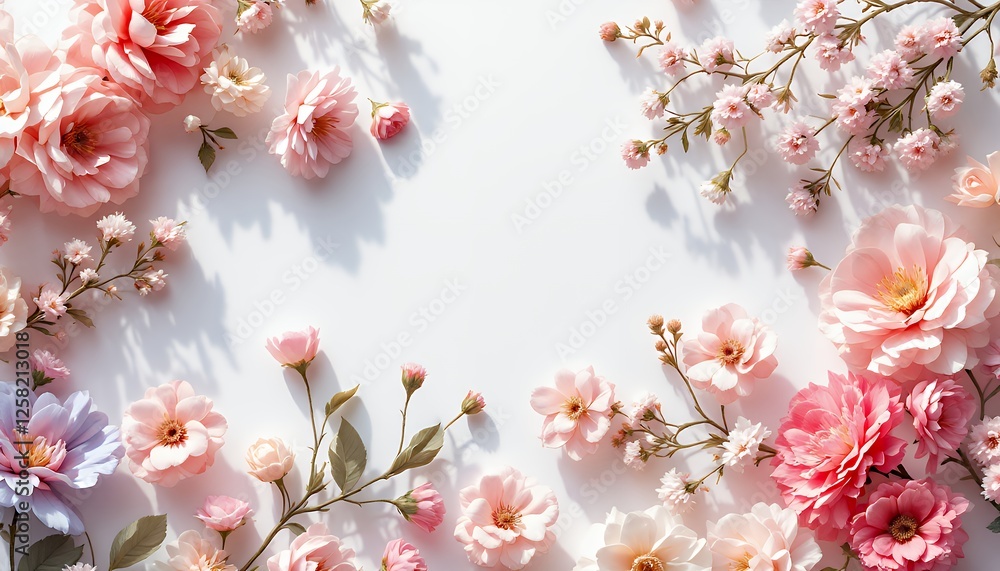 Obraz premium Floral Arrangement with Pink Flowers and Blossoms on White Background