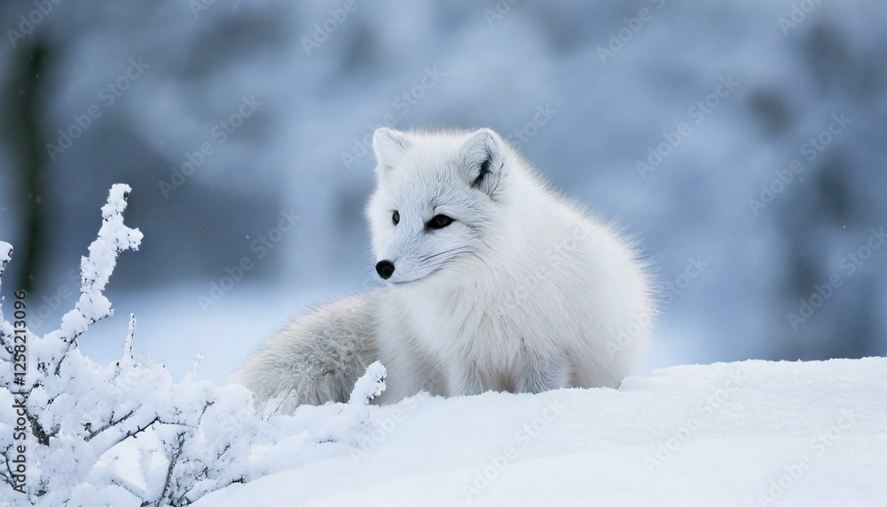 Arctic Fox in a Snowy Wonderland – Soft, minimal, and elegant with empty copy space Arctic Fox in a Snowy Wonderland – Soft, minimal, and elegant with empty copy space