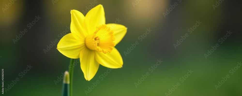 Single daffodil, vibrant yellow petals, green stem, spring flower, bright Single daffodil, vibrant yellow petals, green stem, spring flower, bright