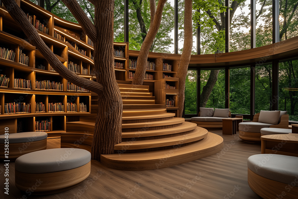 Modern Architecture Library with Nature-Inspired Interior Modern Architecture Library with Nature-Inspired Interior
