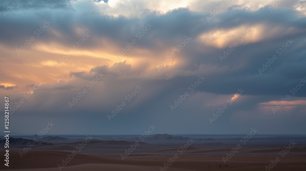 Dramatic Desert Sunset Landscape with Cloudy Sky Dramatic Desert Sunset Landscape with Cloudy Sky