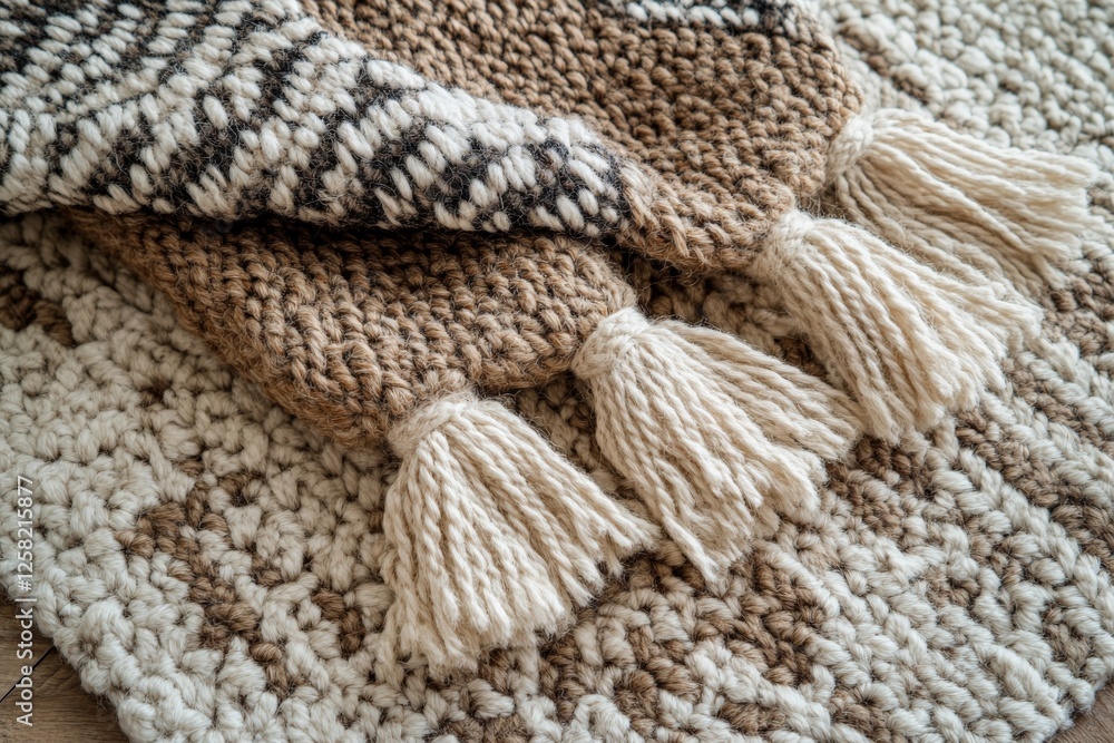 Beautifully crafted handwoven rugs showcasing intricate patterns and textures in earthy tones on a wooden floor Beautifully crafted handwoven rugs showcasing intricate patterns and textures in earthy tones on a wooden floor