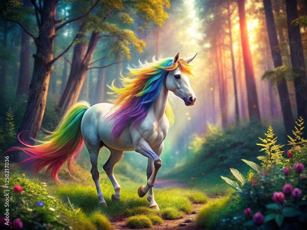 Magical Gay Pride Unicorn in Fantasy Realm - Stock Photo Magical Gay Pride Unicorn in Fantasy Realm - Stock Photo
