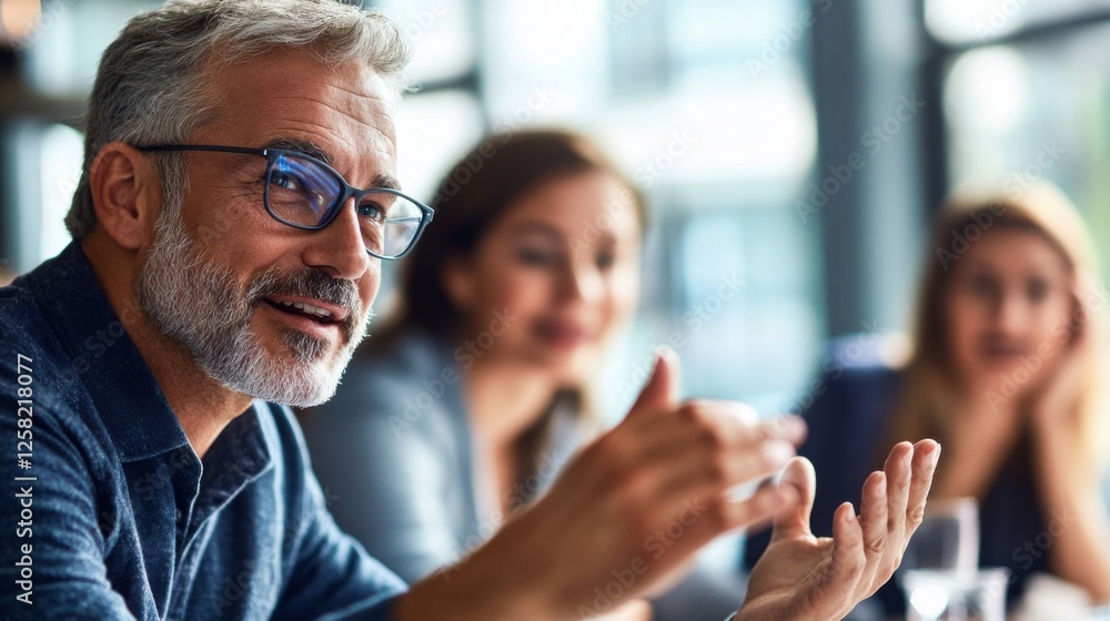 An employee using sign language in a team meeting, real-time captions displayed on a digital screen, soft natural lighting from the windows An employee using sign language in a team meeting, real-time captions displayed on a digital screen, soft natural lighting from the windows