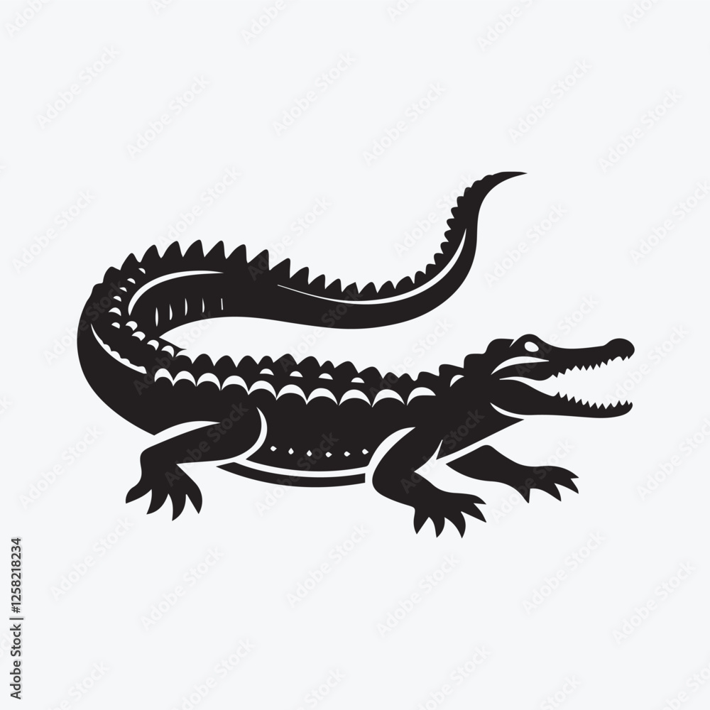 Naklejka premium Crocodile black silhouette vector illustration