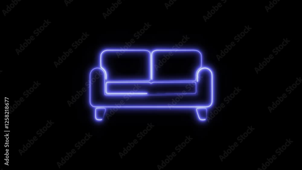 Glowing neon couch icon isolated on black background. HD Video motion graphic animation Glowing neon couch icon isolated on black background. HD Video motion graphic animation