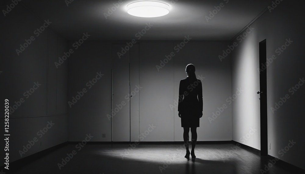 Obraz premium A solitary figure in dim light, evoking a sense of trepidation and doubt.