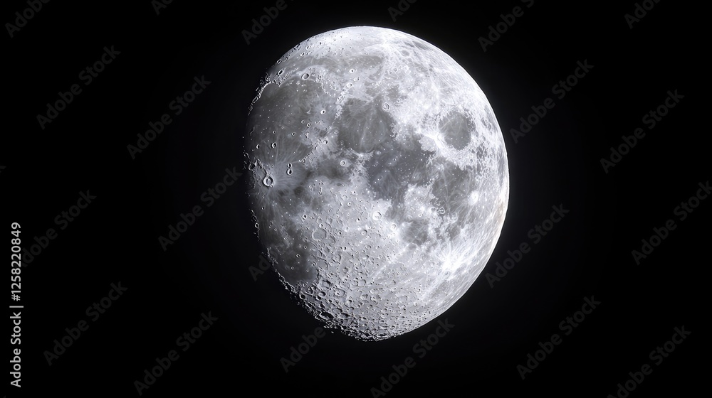Obraz premium Night sky, half moon, craters, dark background, astronomy