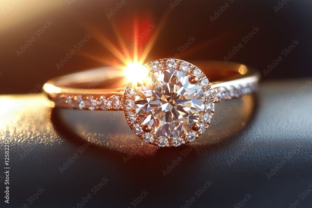 A dazzling diamond engagement ring sparkles in the sun's rays, showcasing its brilliance and intricate details. A dazzling diamond engagement ring sparkles in the sun's rays, showcasing its brilliance and intricate details.