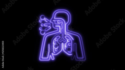 Glowing neon cough icon isolated on black background. HD Video motion graphic animation