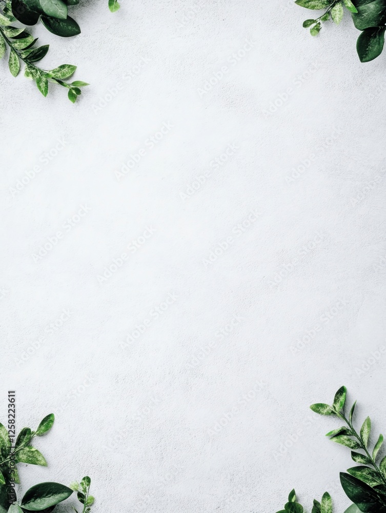 Elegant greenery framing a clean textured surface, perfect for overlaying designs or text. Elegant greenery framing a clean textured surface, perfect for overlaying designs or text.