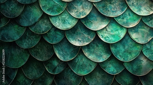 Wallpaper Mural A close-up of textured green scales resembling natural leaves or aquatic life. The intricate patterns evoke a sense of nature's beauty and serenity. Torontodigital.ca
