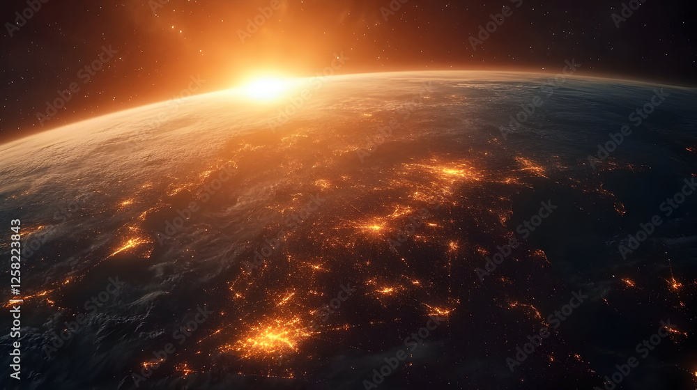 Sunrise Over Earth from Space | Global Network and City Lights Sunrise Over Earth from Space | Global Network and City Lights