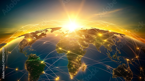 Sunrise Over Earth from Space | Global Network and City Lights