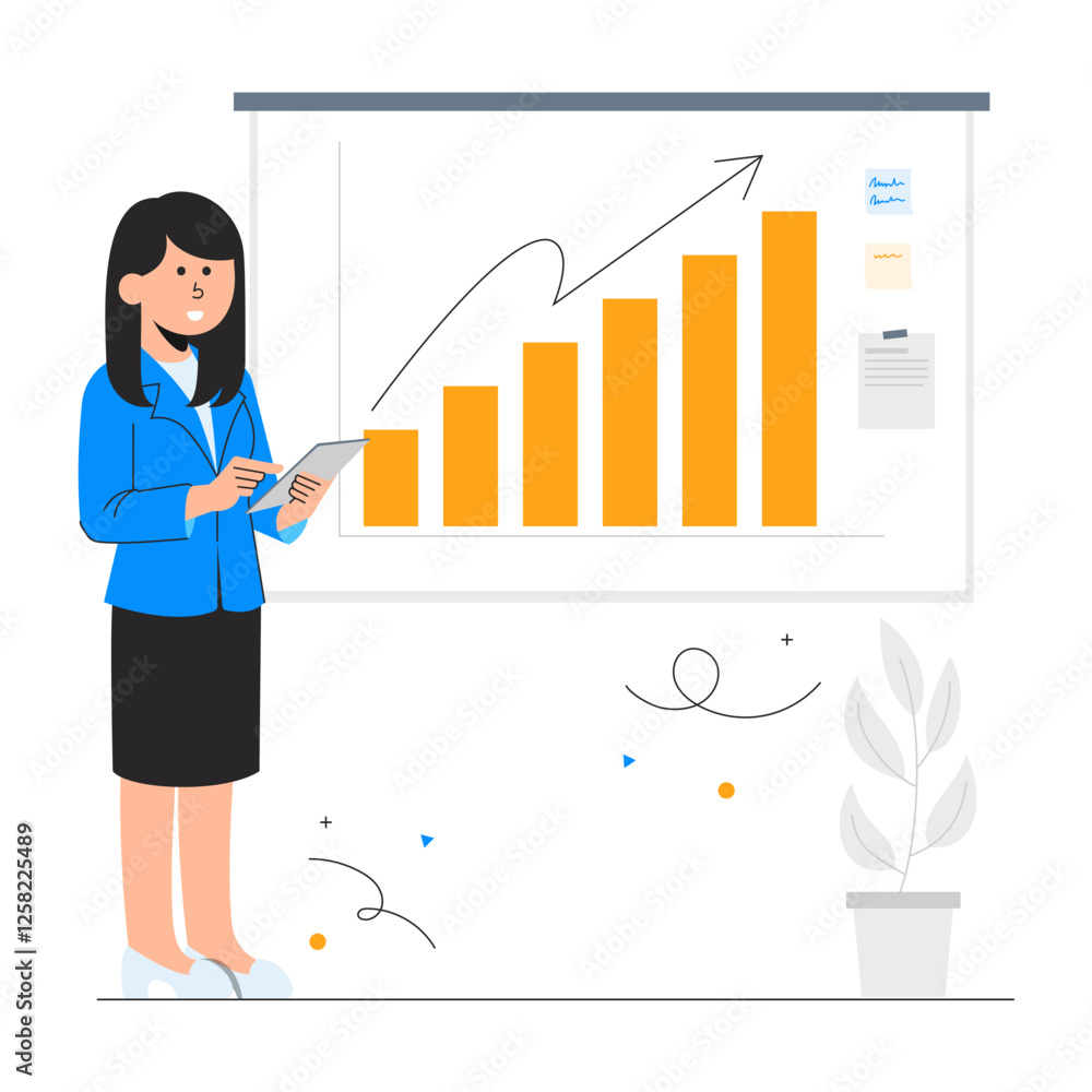 Businesswoman Presenting Graph Illustration Businesswoman Presenting Graph Illustration