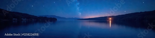 Wallpaper Mural A tranquil lake scene at night with starry skies and soft glowing lights, calm, ambient, lake Torontodigital.ca