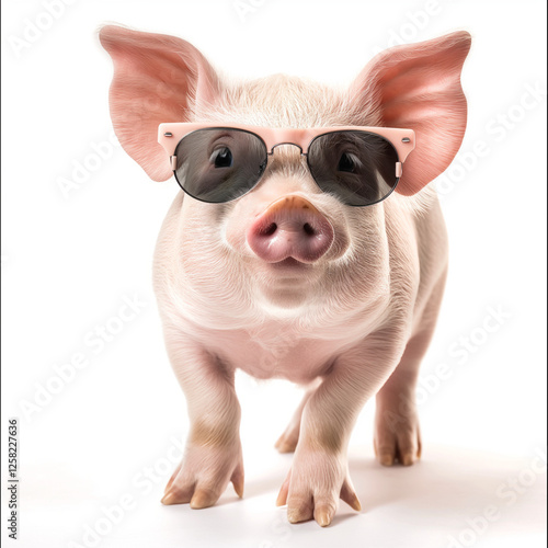 Piglet in Shades: A cute piglet sporting trendy sunglasses, exuding coolness and charm.  A fun, quirky image perfect for adding a touch of whimsy to any project. 