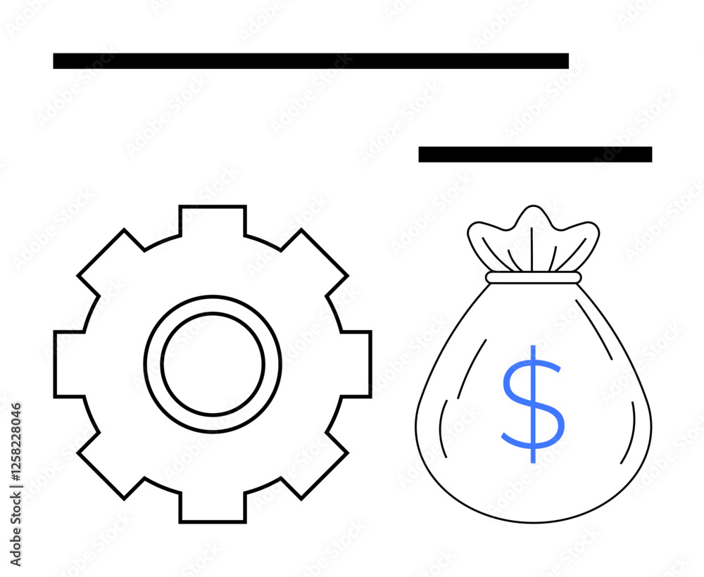 Gear and money bag with dollar sign convey concepts of financial growth, productivity, and resource management. Ideal for finance, budget planning, operations, capital, investment, savings abstract Gear and money bag with dollar sign convey concepts of financial growth, productivity, and resource management. Ideal for finance, budget planning, operations, capital, investment, savings abstract