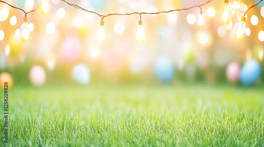 Obraz premium Soft Focus Festive Lights over Lawn Background Holiday Celebration Party Occasion Concept