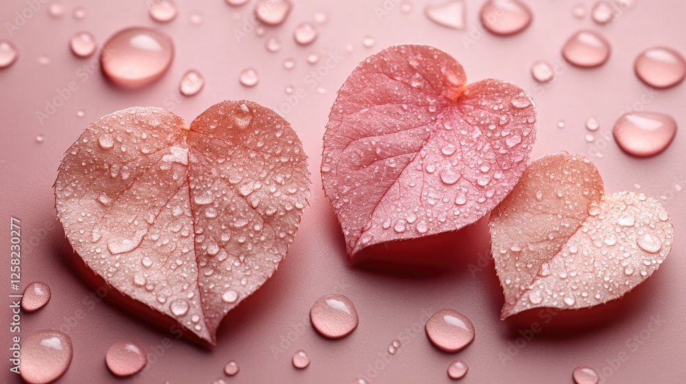 Fototapeta premium Delicate heart-shaped leaves adorned with water droplets