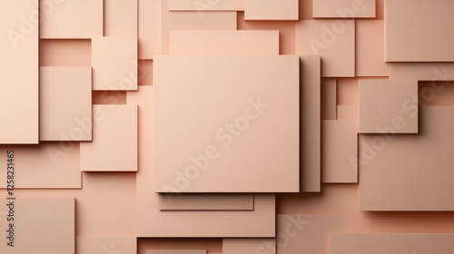 Abstract composition of layered beige geometric shapes