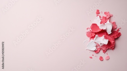 Artistic arrangement of pink and white paint on soft background