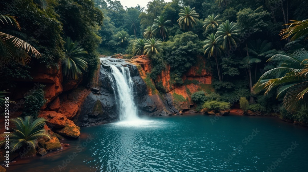 Serene Waterfall in Lush Tropical Paradise Serene Waterfall in Lush Tropical Paradise