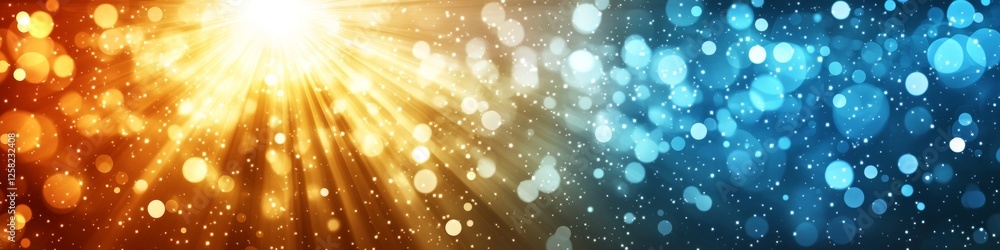 Vibrant Abstract Background Featuring Blue And Orange Bokeh Lights And A Golden, Effervescent Glow. Vibrant Abstract Background Featuring Blue And Orange Bokeh Lights And A Golden, Effervescent Glow.