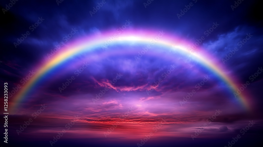 Fototapeta premium Spectacular Rainbow Arc Display Against a Dramatic Twilight Sky With Vibrant Hues and Atmospheric Texture