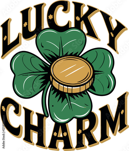 Lucky charm T-shirt design, Holding a lucky four leaf clover, good luck shamrock, or lucky charm.