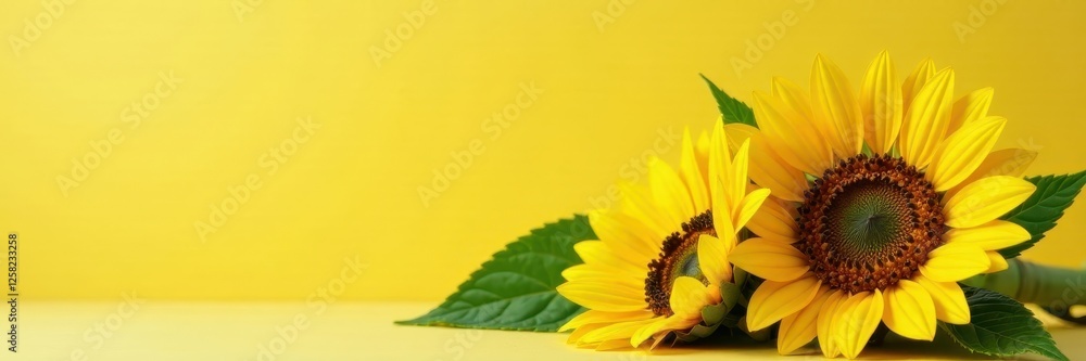 Simple yet striking sunflower bouquet with greenery, simple, yellow Simple yet striking sunflower bouquet with greenery, simple, yellow