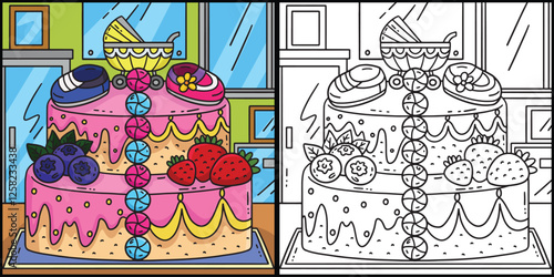 Baby Shower Cake Coloring Page Illustration