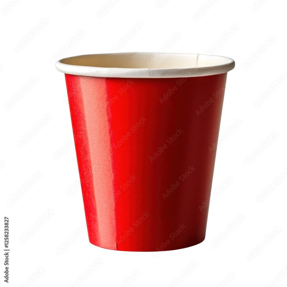Bright Red Paper Cup Standing Out Isolated on Transparent Background Bright Red Paper Cup Standing Out Isolated on Transparent Background