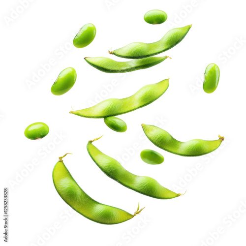 Wallpaper Mural Vibrant Falling Edamame Green Beans with Dynamic Clipping Path on Transparent Background Torontodigital.ca
