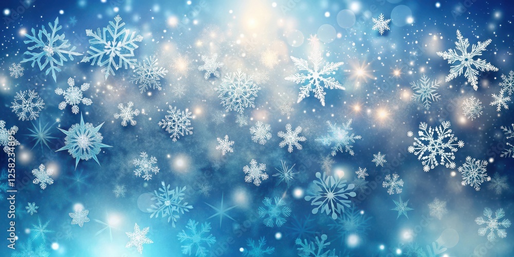 A whimsical winter scene with sparkling snowflakes falling on a light blue background, creating a magical and enchanting atmosphere. A whimsical winter scene with sparkling snowflakes falling on a light blue background, creating a magical and enchanting atmosphere.