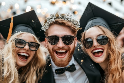 A bachelor degree graduate celebrating with friends at a graduation party