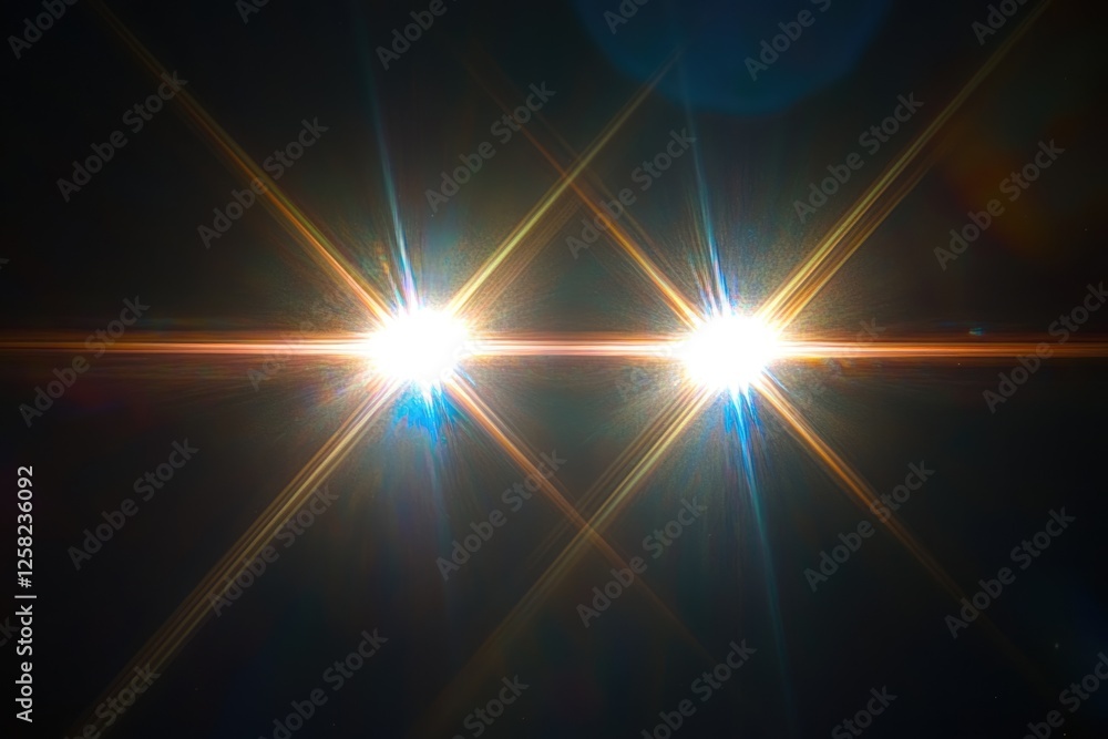 Obraz premium Two bright stars shining intensely, creating a mesmerizing light spectacle with crisscrossing rays.