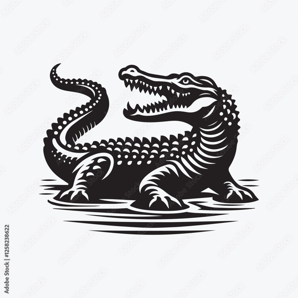 Obraz premium Crocodile black silhouette vector illustration
