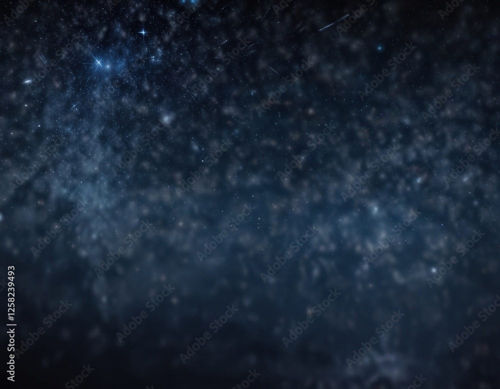 Fototapeta premium Dark blue night sky with glittering stars and a subtle sparkle in the bokeh effect, celestial scene, dark blue frame, night sky