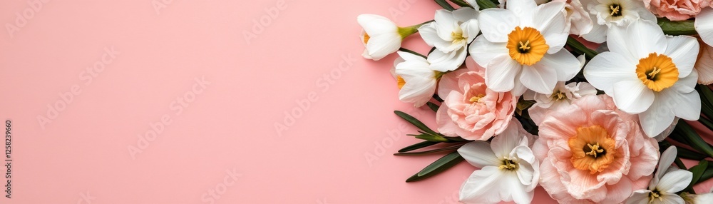 Fototapeta premium Embrace Wellness A Gentle Reminder with Self-Care Lightbox Message and Delicate Narcissus Flower on Pink Background This image evokes tranquility and promotes mental wellbeing, representing the