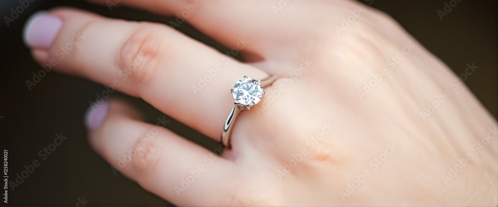 A stunning engagement ring shines brightly on a graceful hand, symbolizing a heartfelt promise.