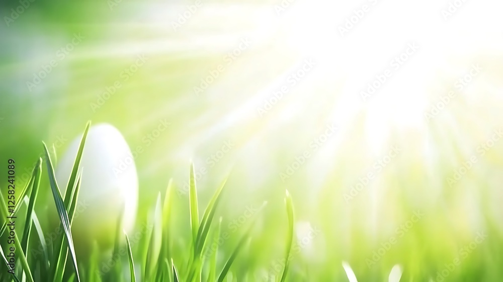 Fototapeta premium Sunlight Kissed Easter Egg Hiding in Lush Green Grass Symbolizing Spring Season and New Beginnings