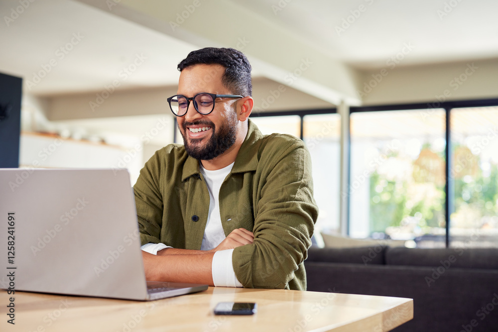 custom made wallpaper toronto digitalHappy hispanic man working on laptop at home