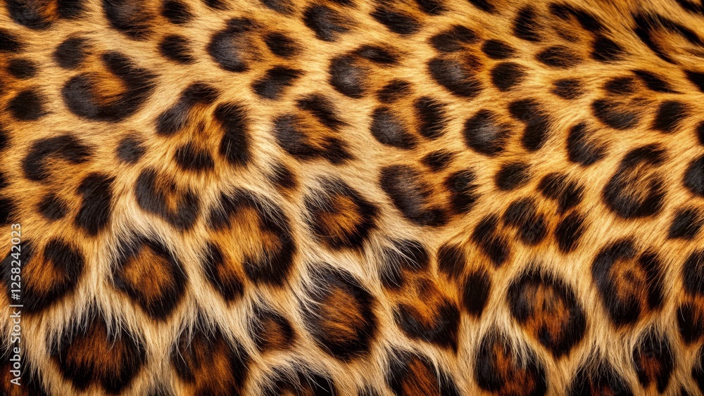 Close-up of a detailed leopard fur pattern showcasing spots and texture Close-up of a detailed leopard fur pattern showcasing spots and texture