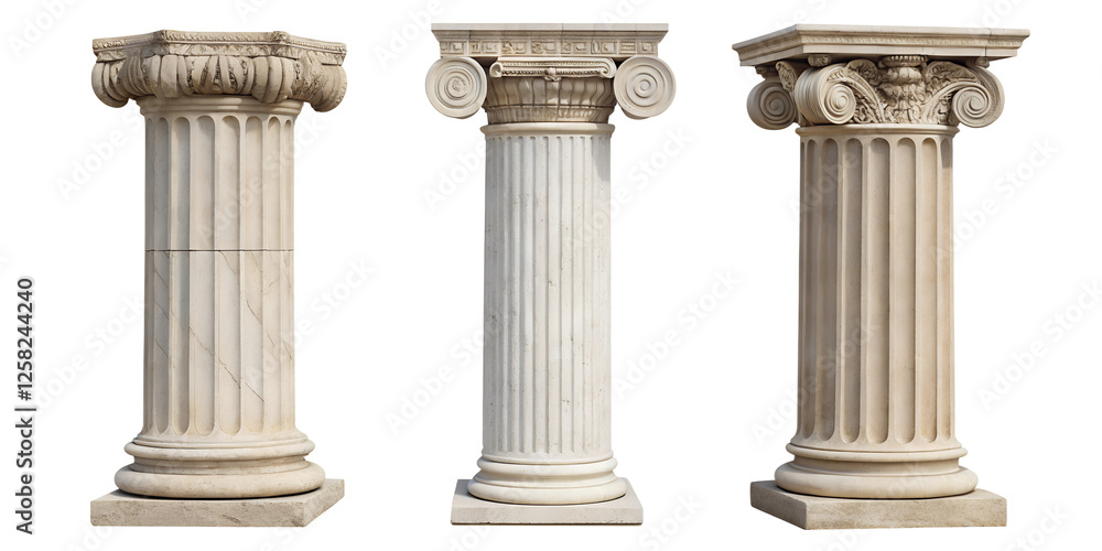 Greek Style Pillars on White Background, Classical Architecture, Ancient Pillars Design, Roman Column Art, PNG Transparent Greek Style Pillars on White Background, Classical Architecture, Ancient Pillars Design, Roman Column Art, PNG Transparent