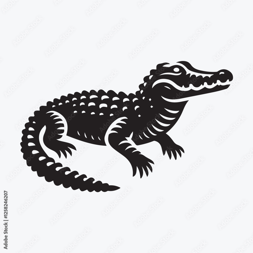 Naklejka premium Crocodile black silhouette vector illustration