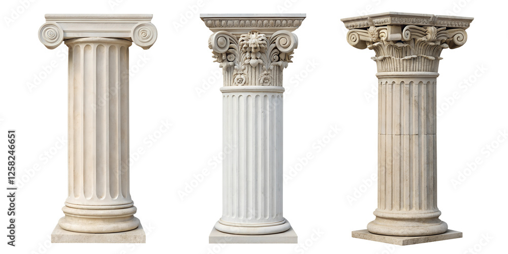 Greek Style Pillars on White Background, Classical Pillars, Greek Architecture Design, Roman Column Art, PNG Transparent Greek Style Pillars on White Background, Classical Pillars, Greek Architecture Design, Roman Column Art, PNG Transparent