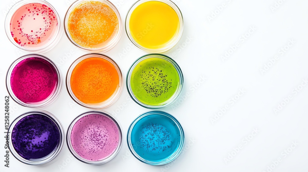 a DIY microbiology experiment, petri dishes with colorful bacterial colonies, macro shot, isolated on white background a DIY microbiology experiment, petri dishes with colorful bacterial colonies, macro shot, isolated on white background